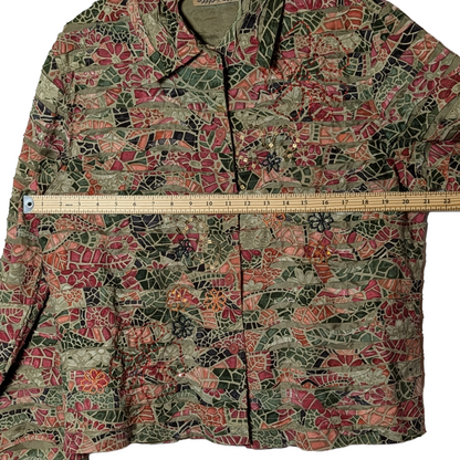 Life Style sz L Unique Shirt/Jacket/Shacket in Pinks & Greens w/ Beading Detail