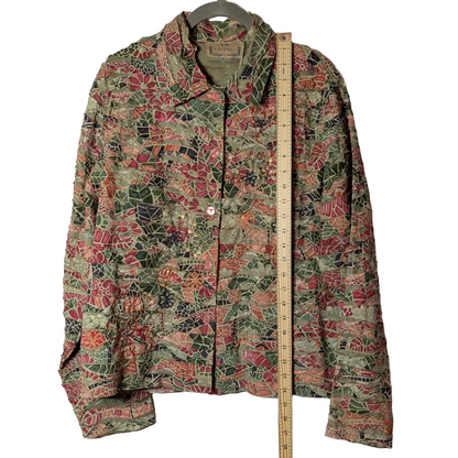 Life Style sz L Unique Shirt/Jacket/Shacket in Pinks & Greens w/ Beading Detail