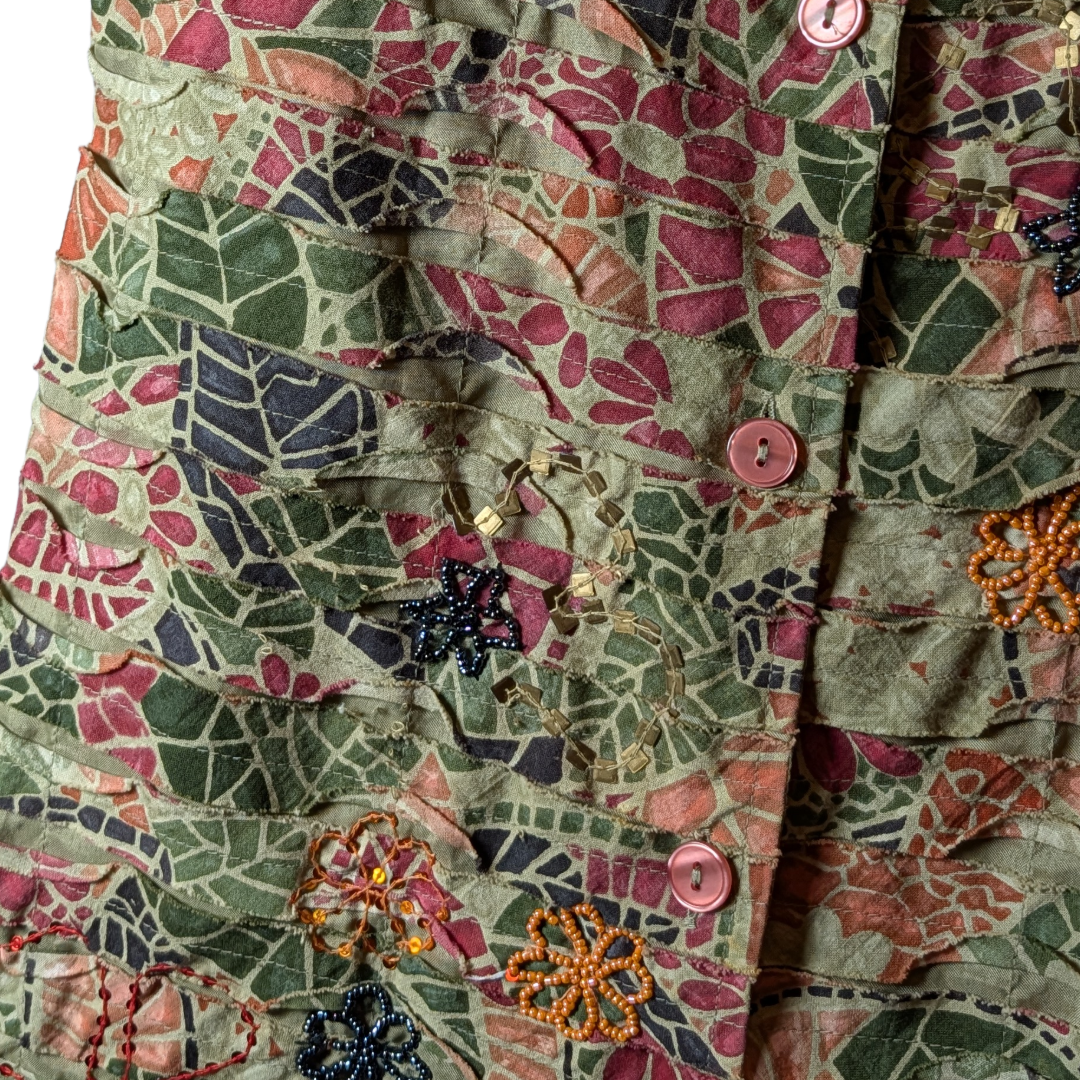 Life Style sz L Unique Shirt/Jacket/Shacket in Pinks & Greens w/ Beading Detail