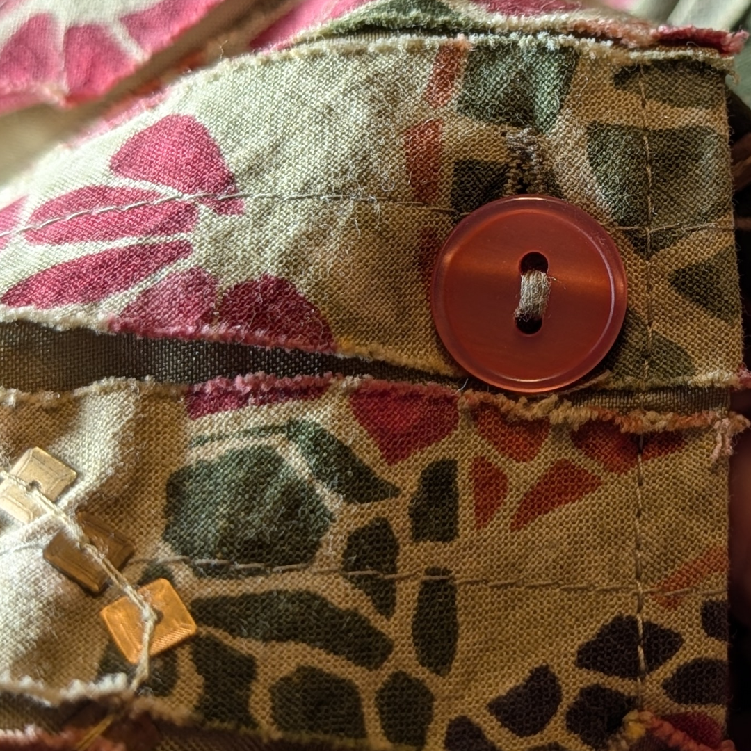 Life Style sz L Unique Shirt/Jacket/Shacket in Pinks & Greens w/ Beading Detail