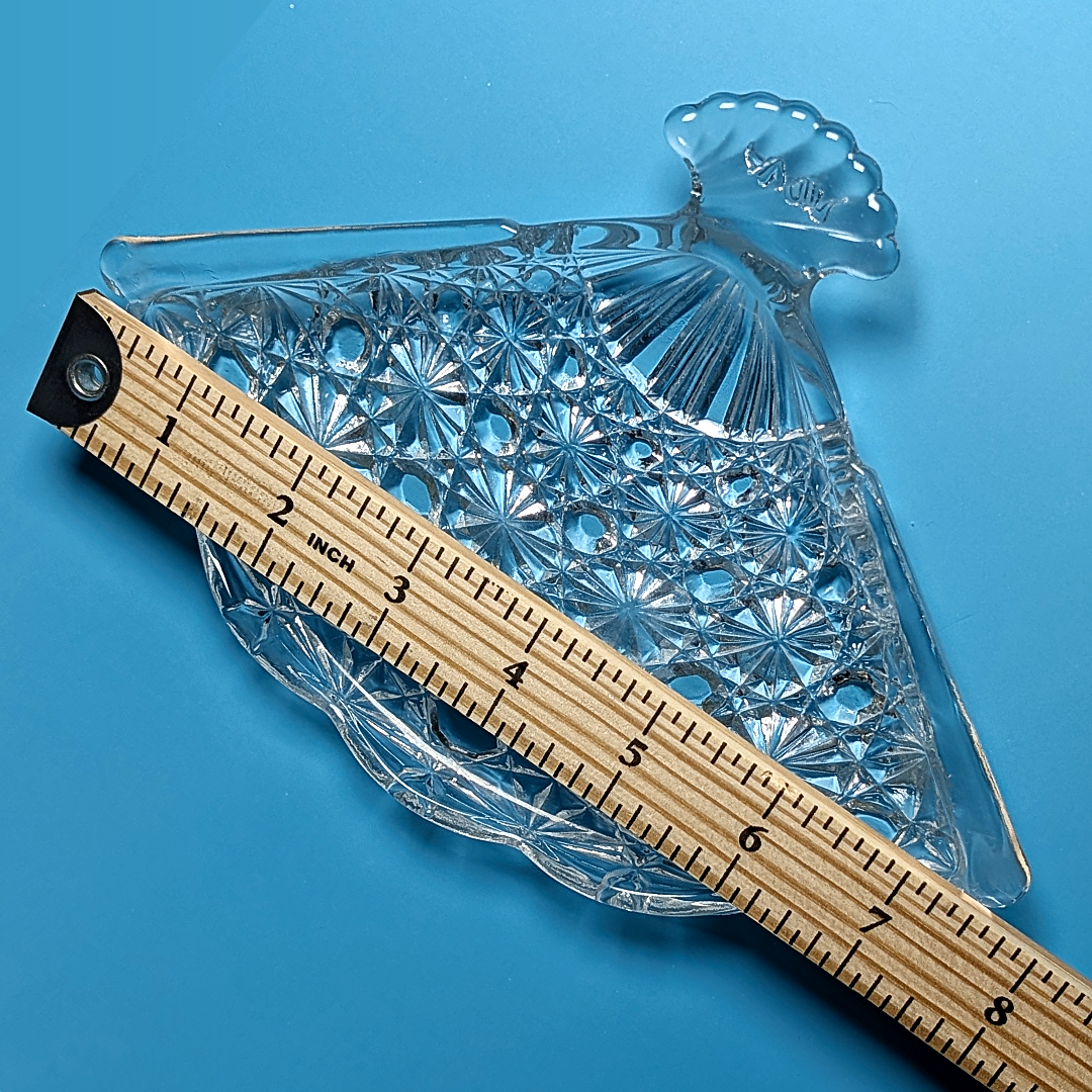 Vintage Avon Pressed Glass Fan Dish Clear Cut Star Pattern Vanity Trinket Tray