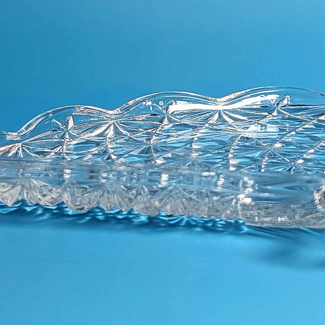 Vintage Avon Pressed Glass Fan Dish Clear Cut Star Pattern Vanity Trinket Tray