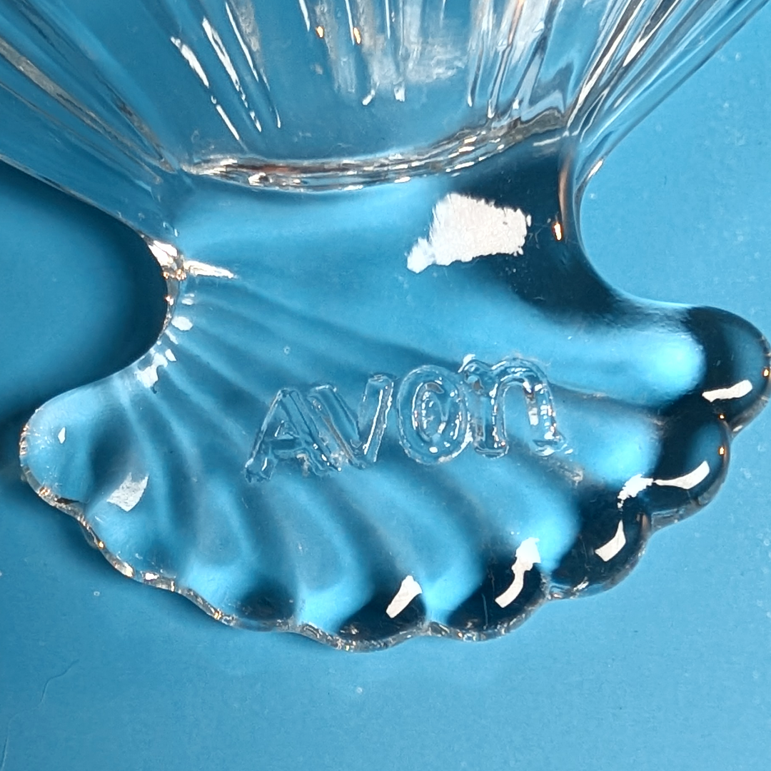 Vintage Avon Pressed Glass Fan Dish Clear Cut Star Pattern Vanity Trinket Tray