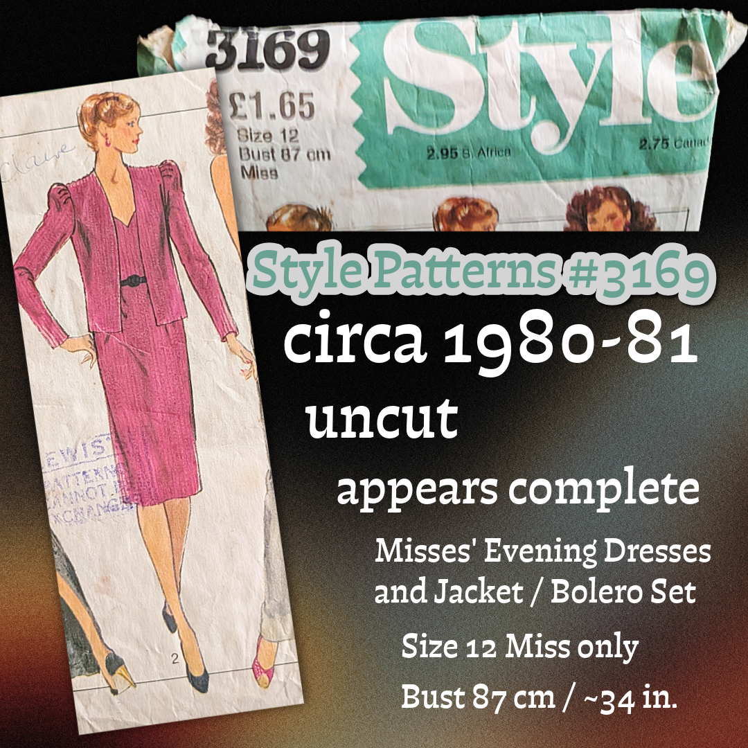 Style Sewing Pattern #3169 size 12, c. 1980-81, dress and bolero jacket