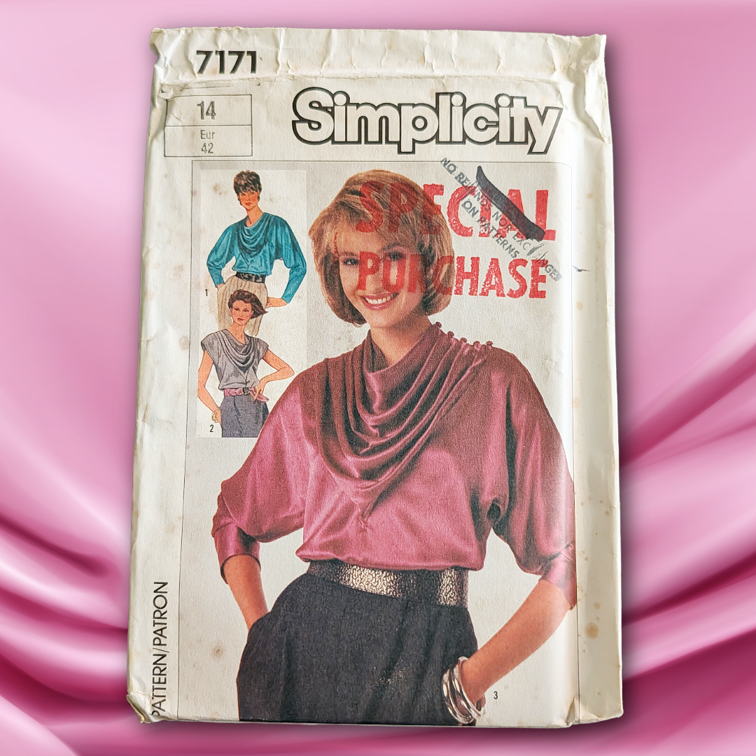 Simplicity #7171, size 14, mid-80s power dressing blouse w/dramatic drape
