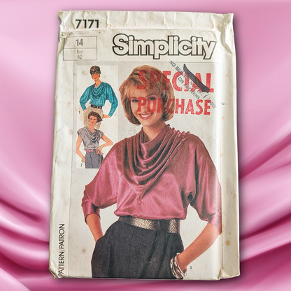 Simplicity #7171, size 14, mid-80s power dressing blouse w/dramatic drape