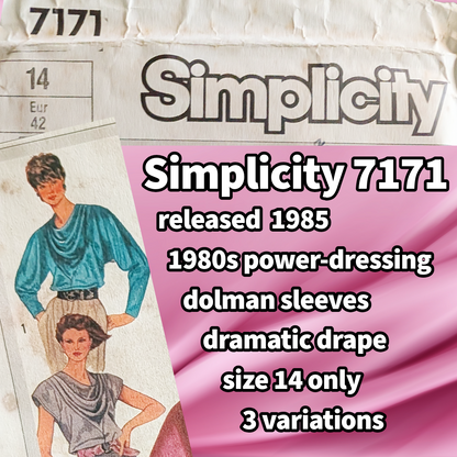 Simplicity #7171, size 14, mid-80s power dressing blouse w/dramatic drape