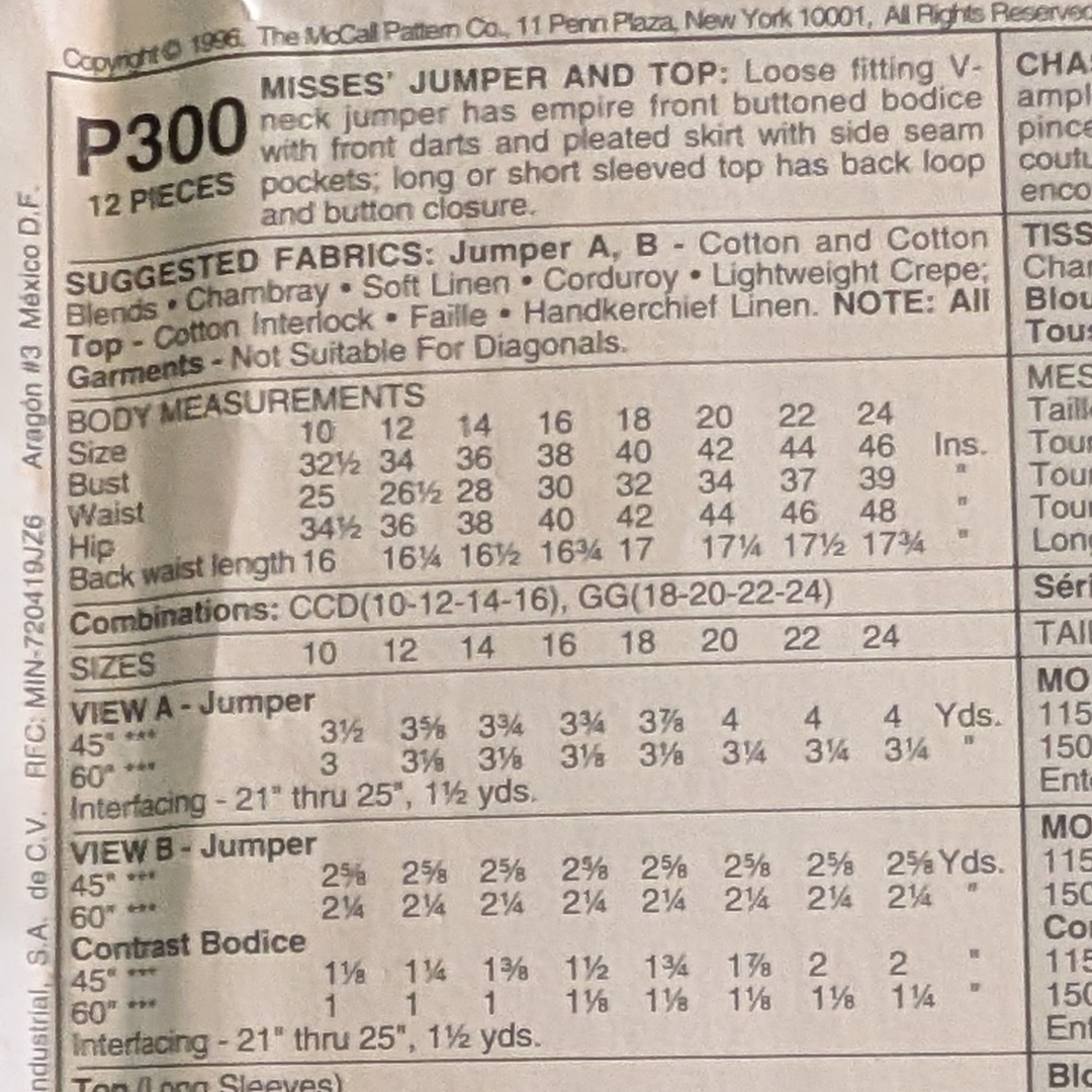McCalls 8340/P300 sizes GG (18-20-22-24) Vintage Sewing Pattern, Jumper and Top