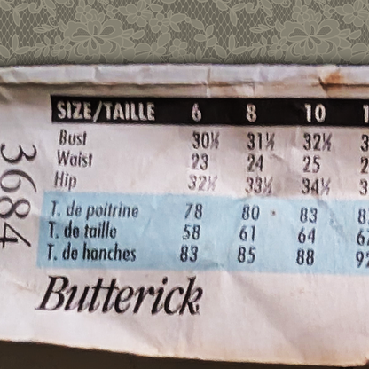 Butterick 3684 sizes 6-8-10 vintage sewing pattern, power 80s top and skirt