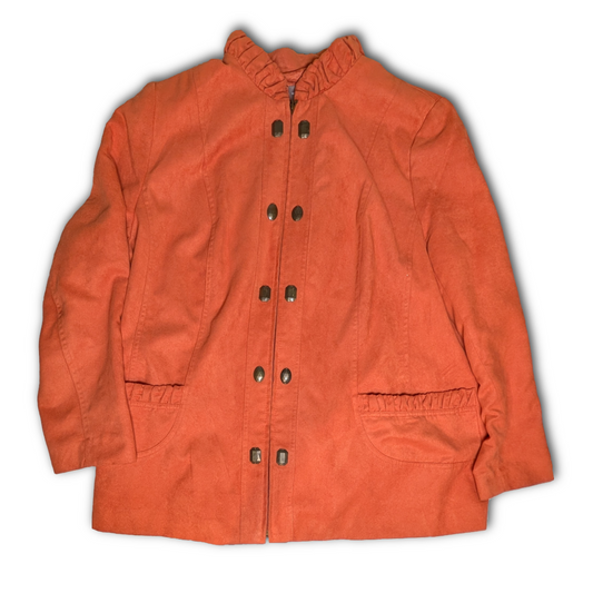 TanJay size 18W Pumpkin Orange Zipper Front Jacket in Vegan Suede - Pockets!