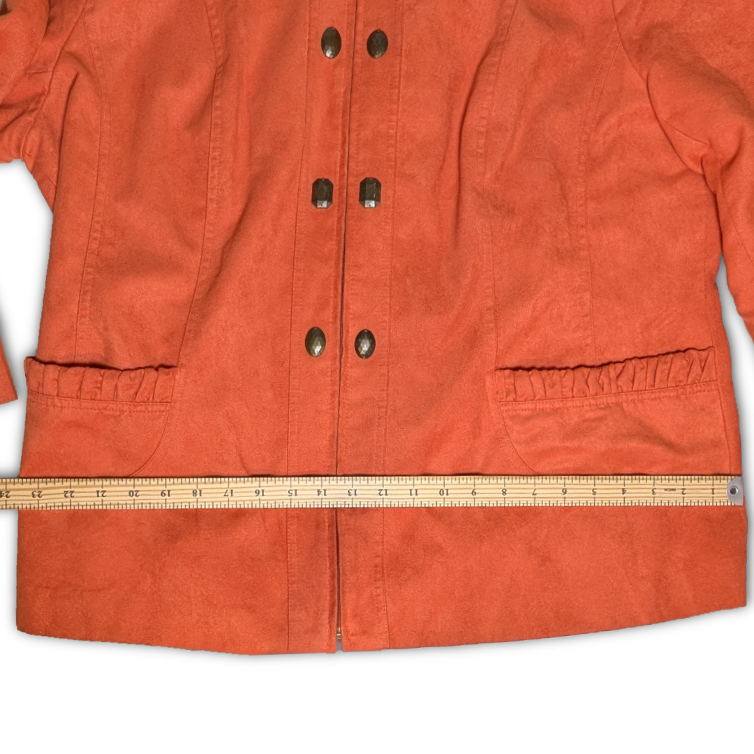 TanJay size 18W Pumpkin Orange Zipper Front Jacket in Vegan Suede - Pockets!