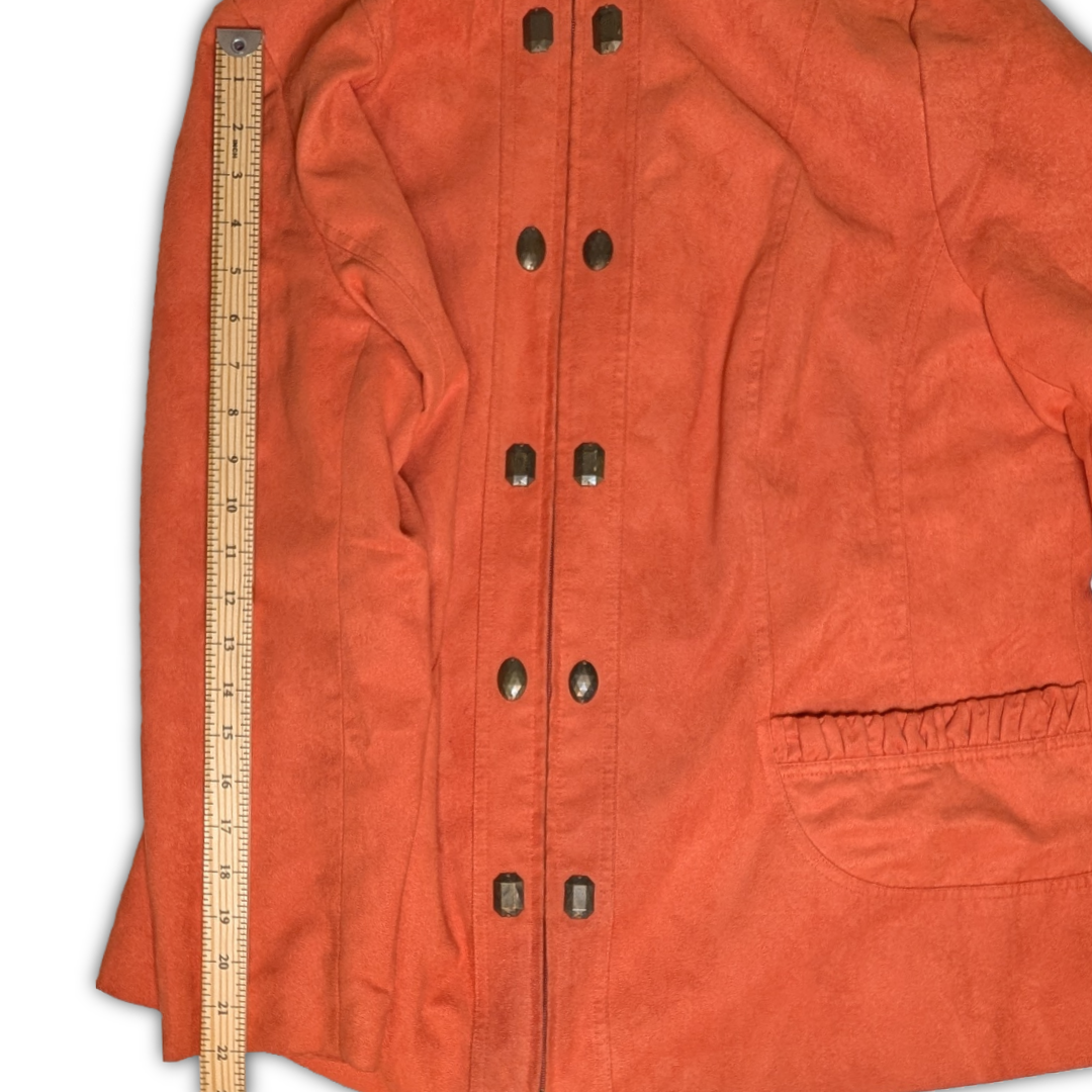 TanJay size 18W Pumpkin Orange Zipper Front Jacket in Vegan Suede - Pockets!