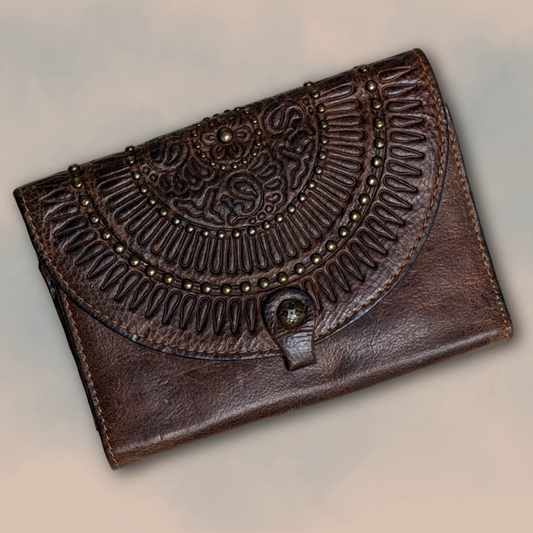 Patricia Nash Genuine Leather Colli Flap Wallet w/ Studded Arch Embossing Detail