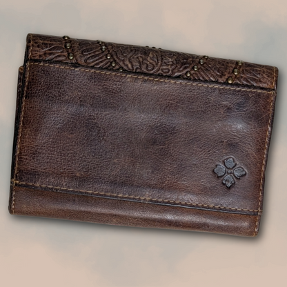 Patricia Nash Genuine Leather Colli Flap Wallet w/ Studded Arch Embossing Detail