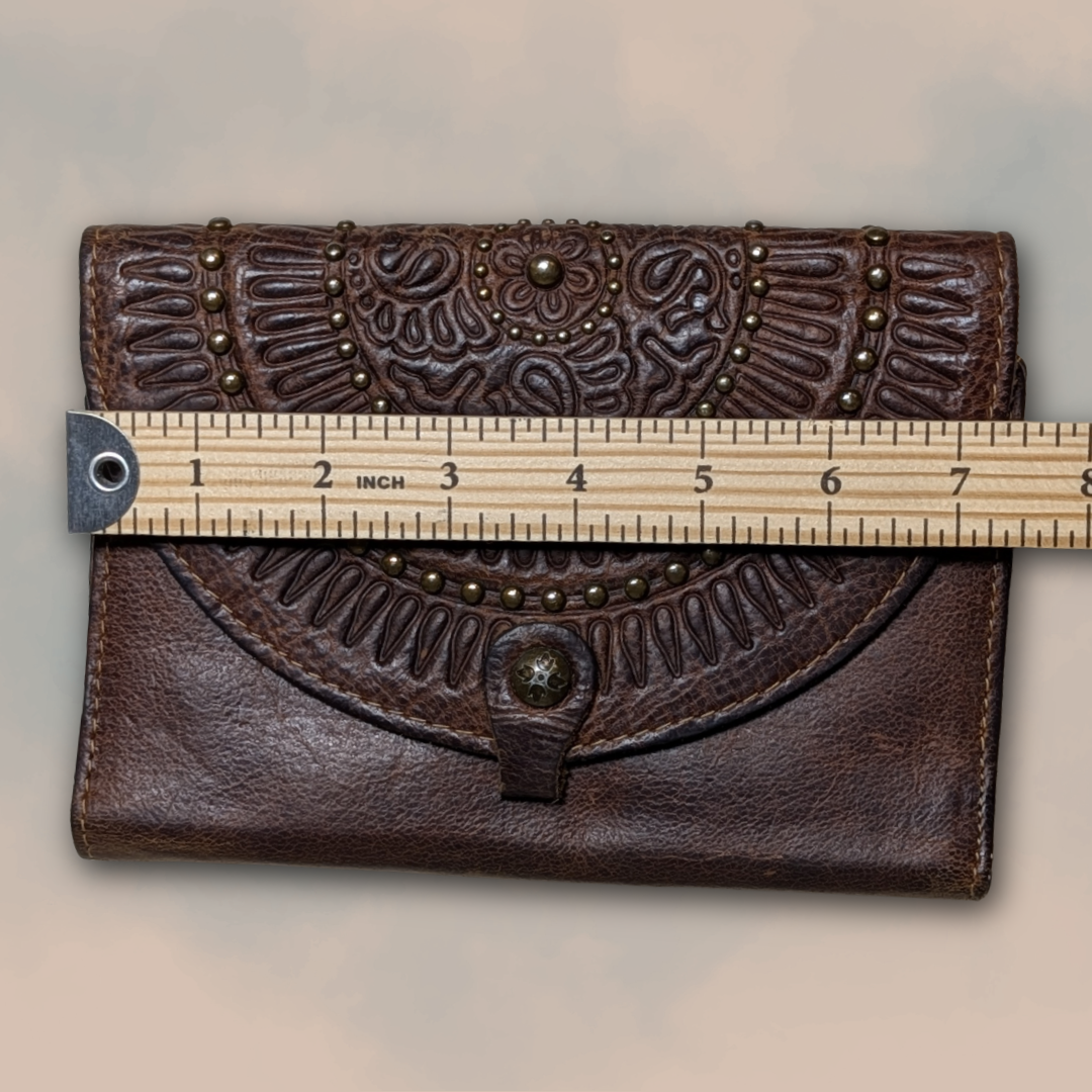 Patricia Nash Genuine Leather Colli Flap Wallet w/ Studded Arch Embossing Detail
