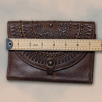 Patricia Nash Genuine Leather Colli Flap Wallet w/ Studded Arch Embossing Detail