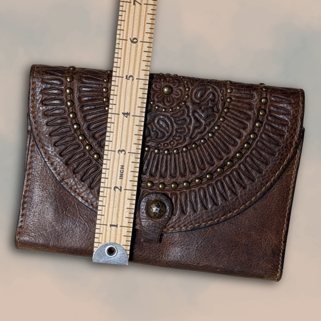 Patricia Nash Genuine Leather Colli Flap Wallet w/ Studded Arch Embossing Detail