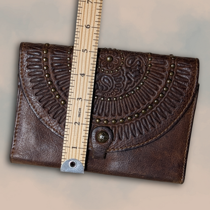 Patricia Nash Genuine Leather Colli Flap Wallet w/ Studded Arch Embossing Detail