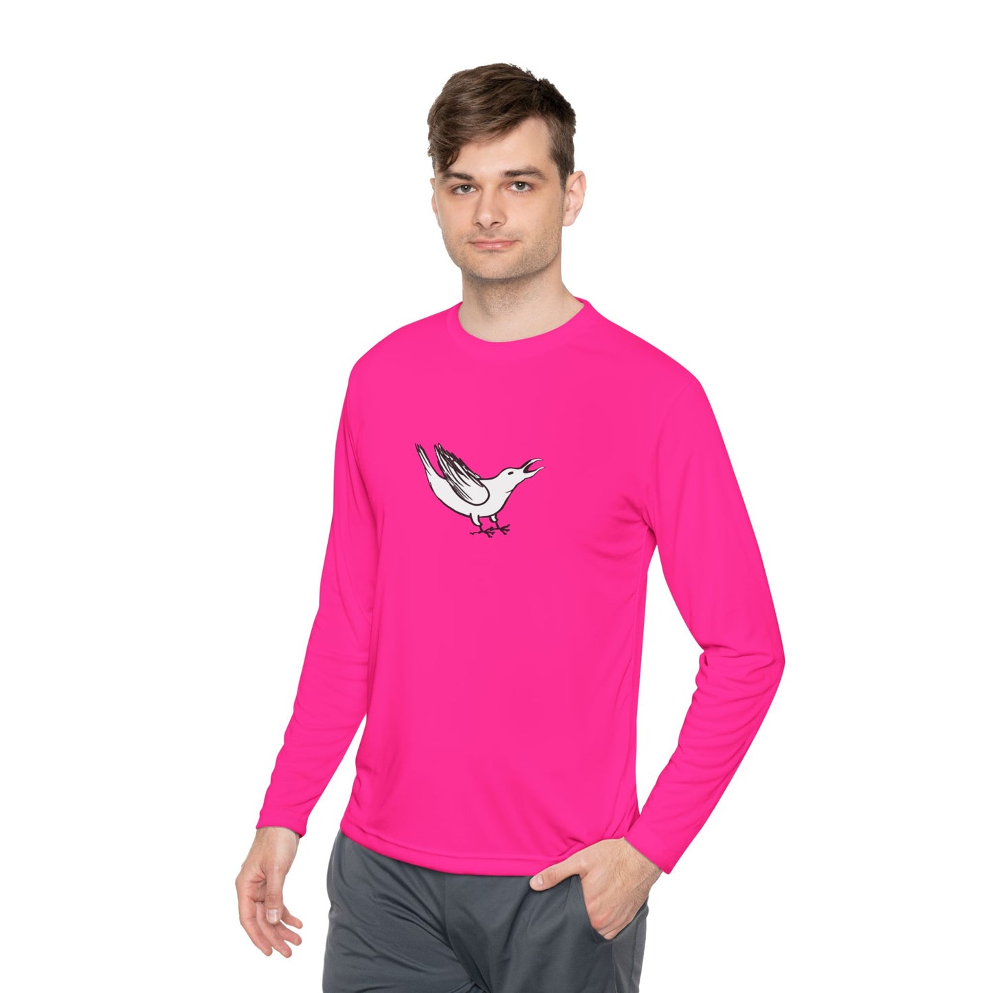 White Crow Yelling on Unisex Lightweight Long Sleeve Tee
