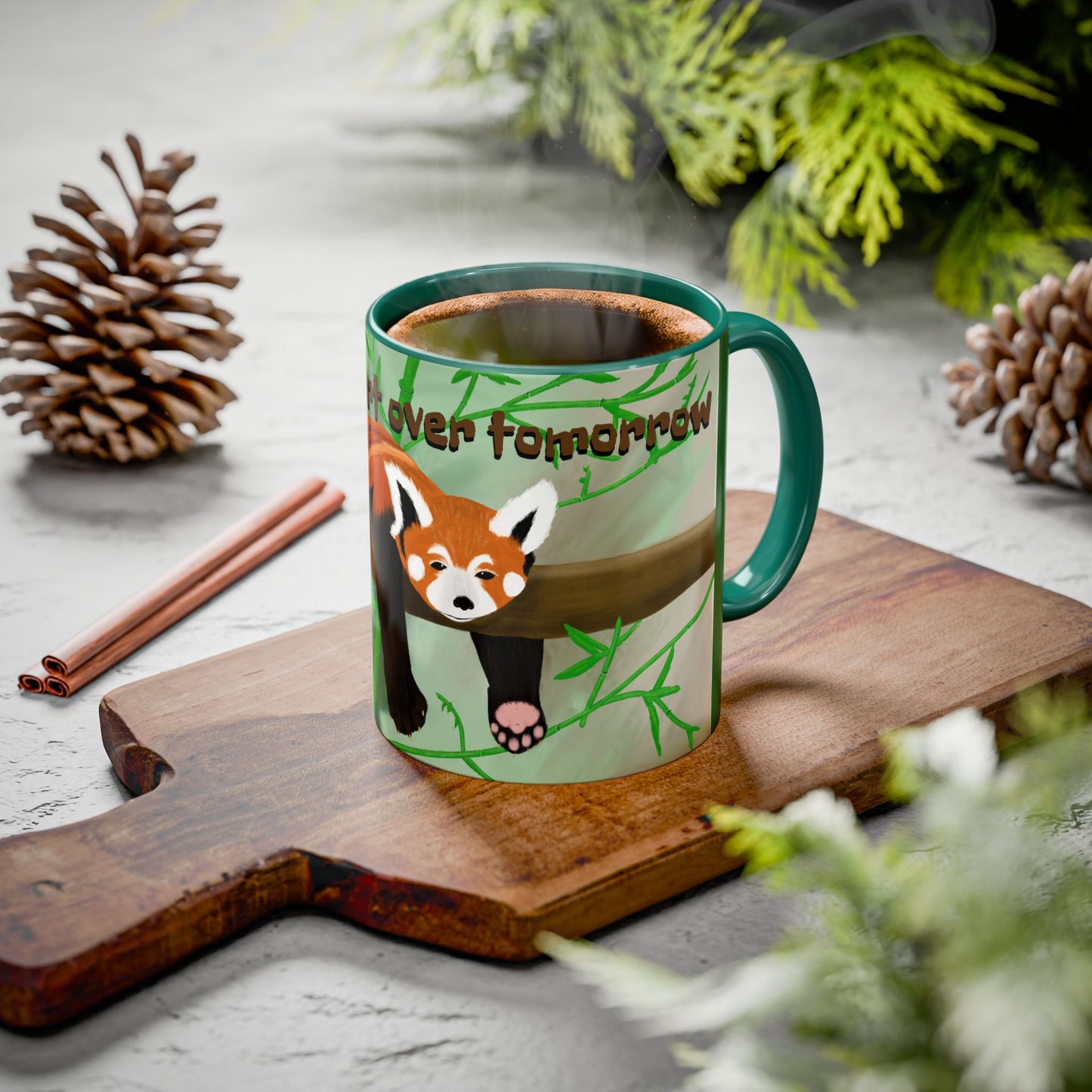 "I'll start over tomorrow" mug with cartoon red panda