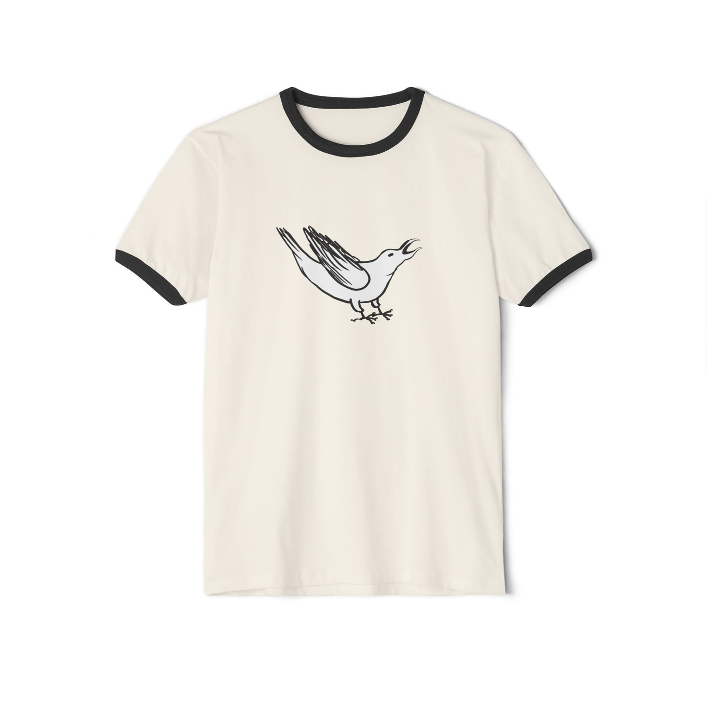 White Crow Yelling on Unisex Ringer Tee