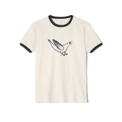 White Crow Yelling on Unisex Ringer Tee
