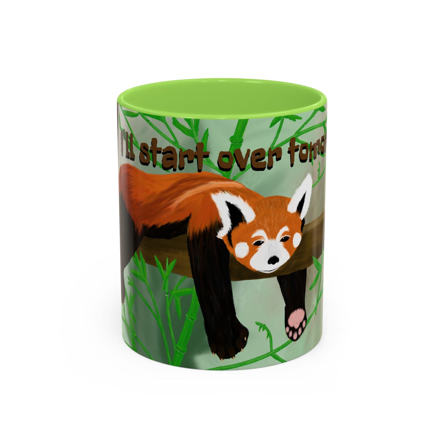 "I'll start over tomorrow" mug with cartoon red panda
