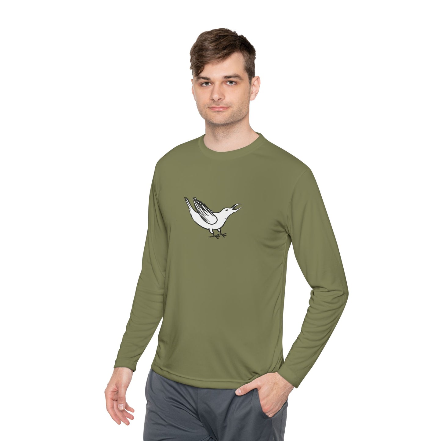 White Crow Yelling on Unisex Lightweight Long Sleeve Tee