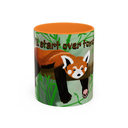 "I'll start over tomorrow" mug with cartoon red panda