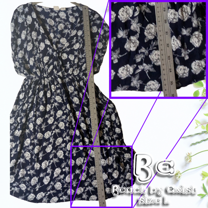 Beach By Exist sz L Navy/White Floral Rayon Casual Short Sleeve Dress