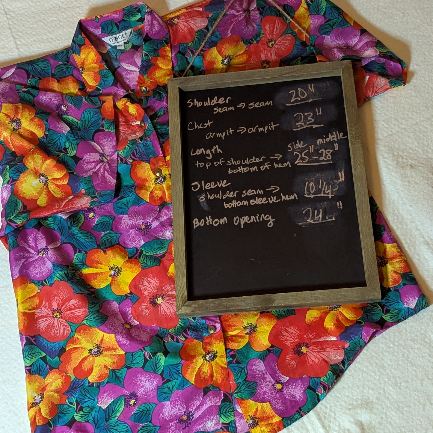 Vintage O'BOE washed silk Hawaiian style button down shirt, XL