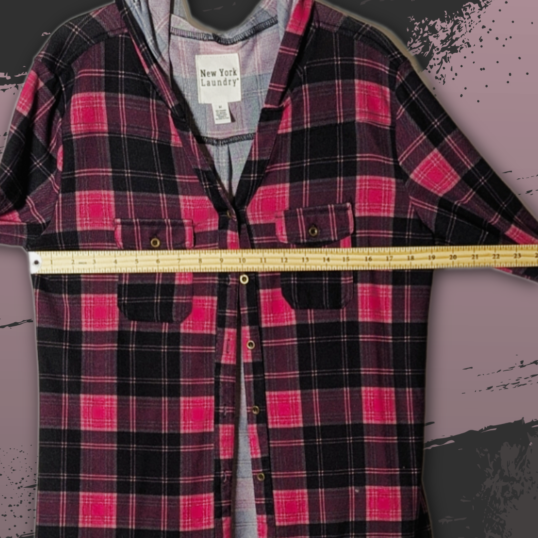New York Laundry Women's M Pink/Black Plaid Lightweight Button-Up Hoodie