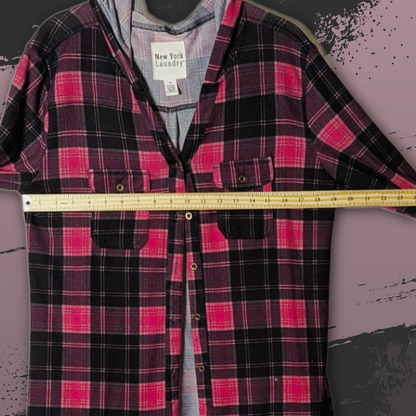 New York Laundry Women's M Pink/Black Plaid Lightweight Button-Up Hoodie