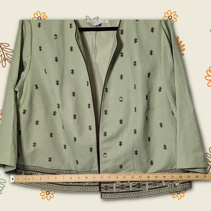 Vintage Jessica Howard Sage Green Linen Blend Jacket w/Embroidered Detail sz 18W