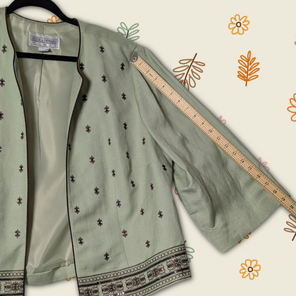 Vintage Jessica Howard Sage Green Linen Blend Jacket w/Embroidered Detail sz 18W