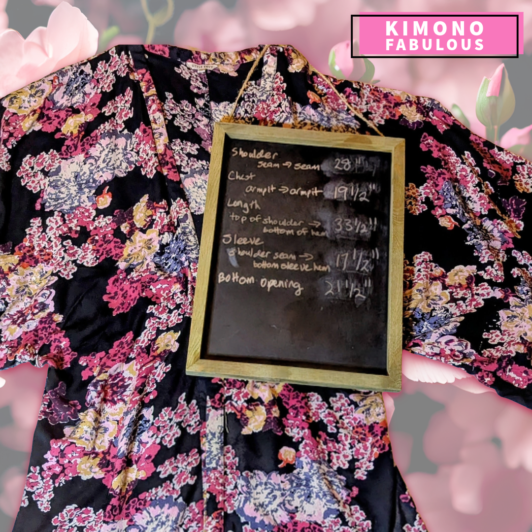 FABulous Floral Style Envy black boho kimono with burgundy and pink florals, 1X