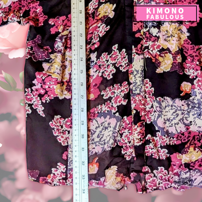 FABulous Floral Style Envy black boho kimono with burgundy and pink florals, 1X