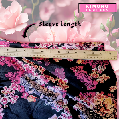 FABulous Floral Style Envy black boho kimono with burgundy and pink florals, 1X