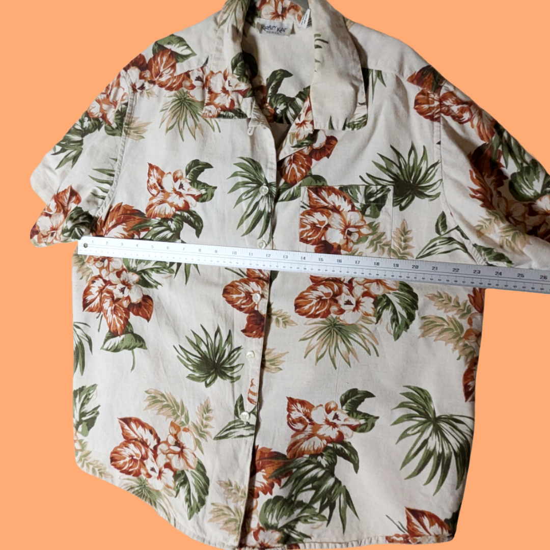Krazy Kat Vintage Cotton/Linen Tropical Print Button Down Shirt - Size 22/24