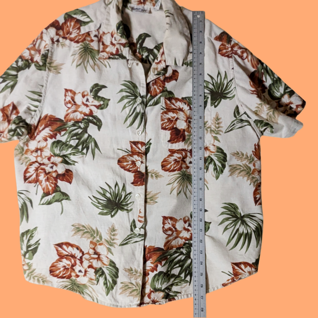 Krazy Kat Vintage Cotton/Linen Tropical Print Button Down Shirt - Size 22/24