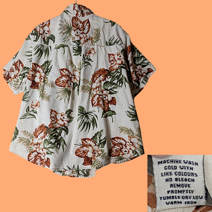 Krazy Kat Vintage Cotton/Linen Tropical Print Button Down Shirt - Size 22/24
