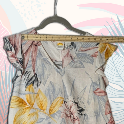 C&C California size XS 100% linen tropical pattern sundress, yellow/black/pink