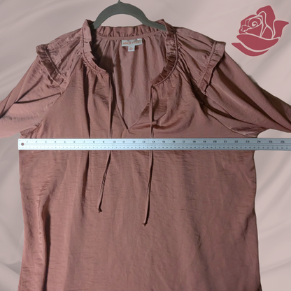 Knox Rose XXL Mauve Satin Flowy Blouse Romantic Boho Peasant Top