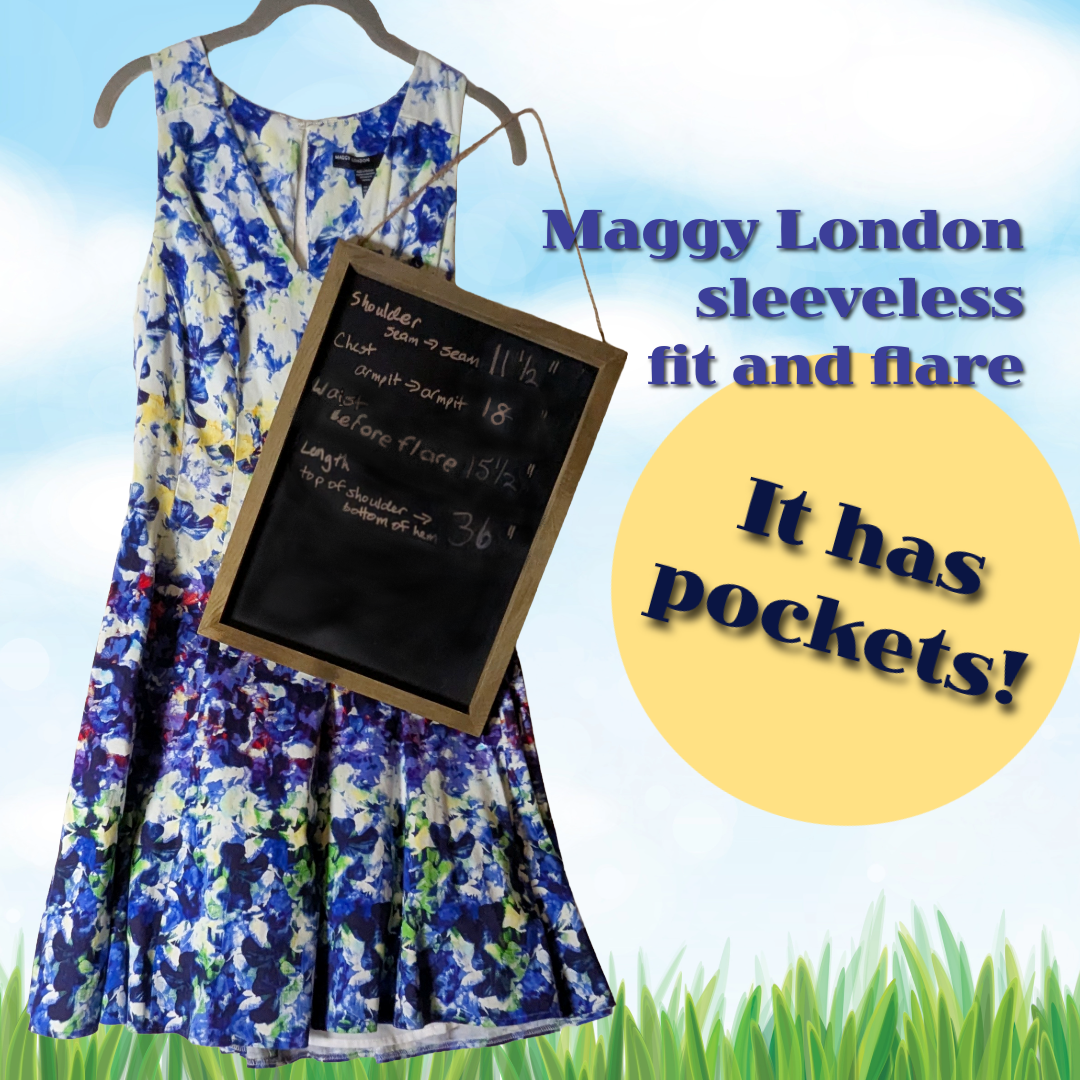 Maggy London size 8 sleeveless v-neck cocktail dress w/ watercolor-like design