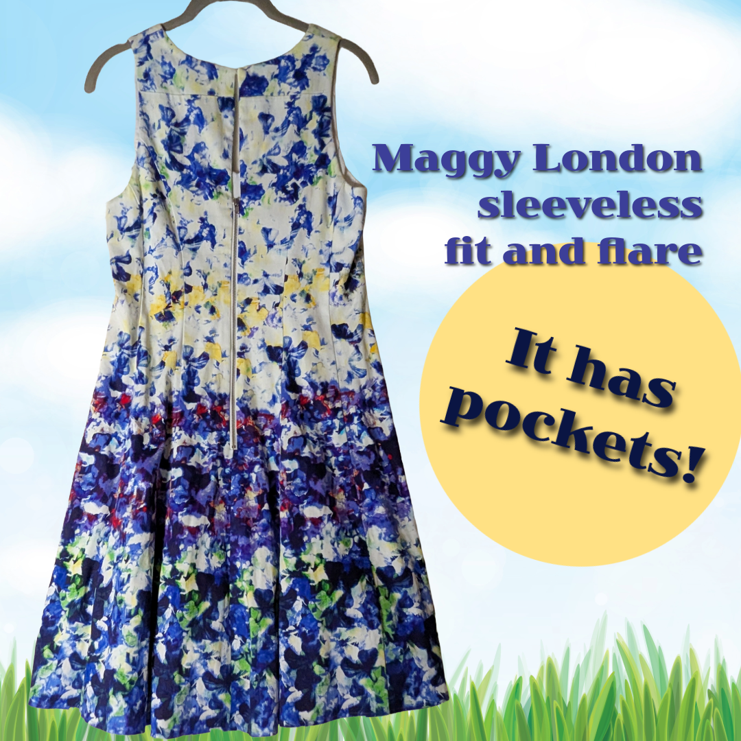 Maggy London size 8 sleeveless v-neck cocktail dress w/ watercolor-like design