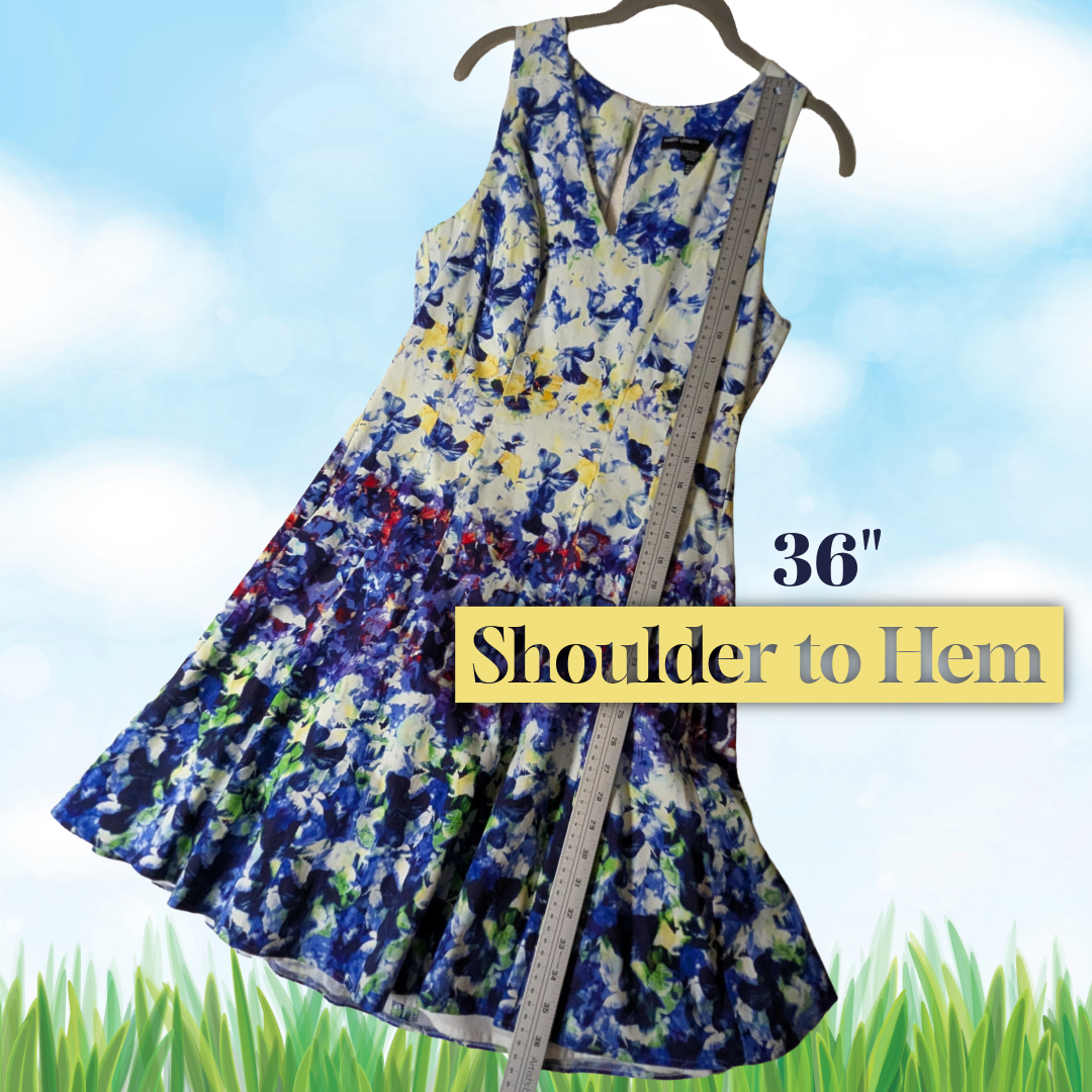 Maggy London size 8 sleeveless v-neck cocktail dress w/ watercolor-like design