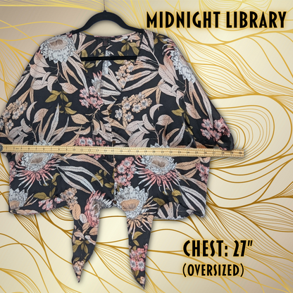 Midnight Library Size XL Floral Tie-and Button-Front Kimono Top
