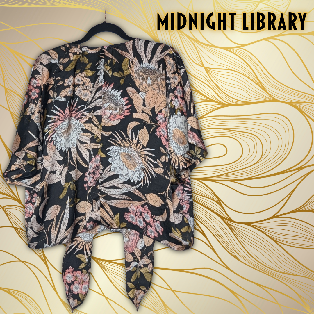 Midnight Library Size XL Floral Tie-and Button-Front Kimono Top