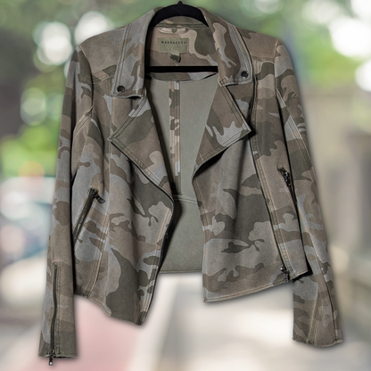 Marrakech Anthropologie Green Camo Moto Jacket, size S