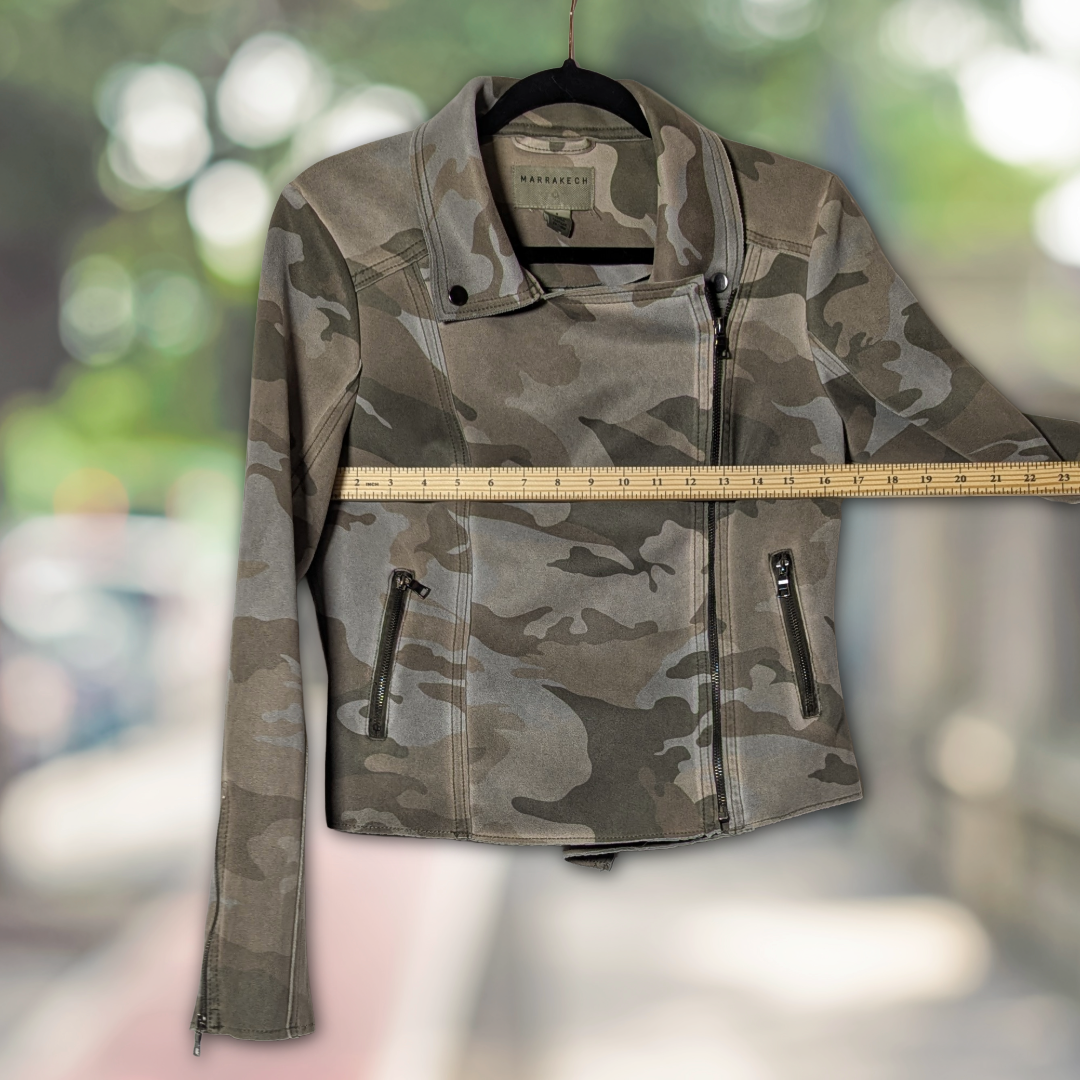 Marrakech Anthropologie Green Camo Moto Jacket, size S